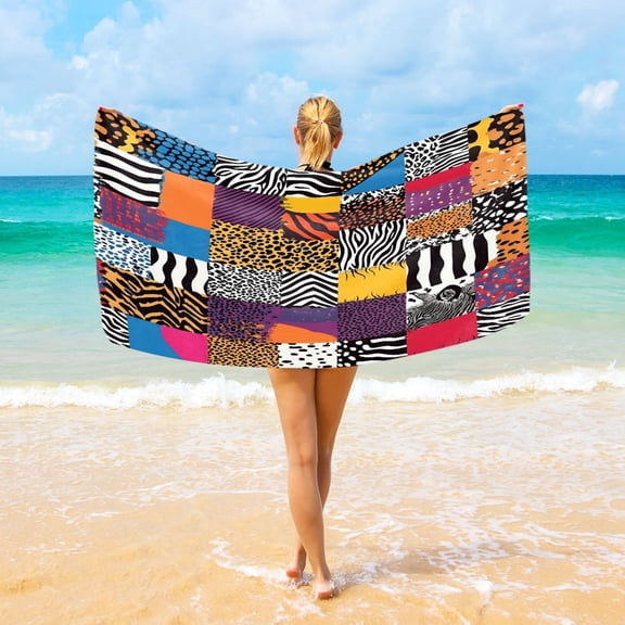 Ryvnso Leopard Checkered Pattern Oversized Beach Towel Microfiber Bath Blankets Swimming Fitness 37" x 74"