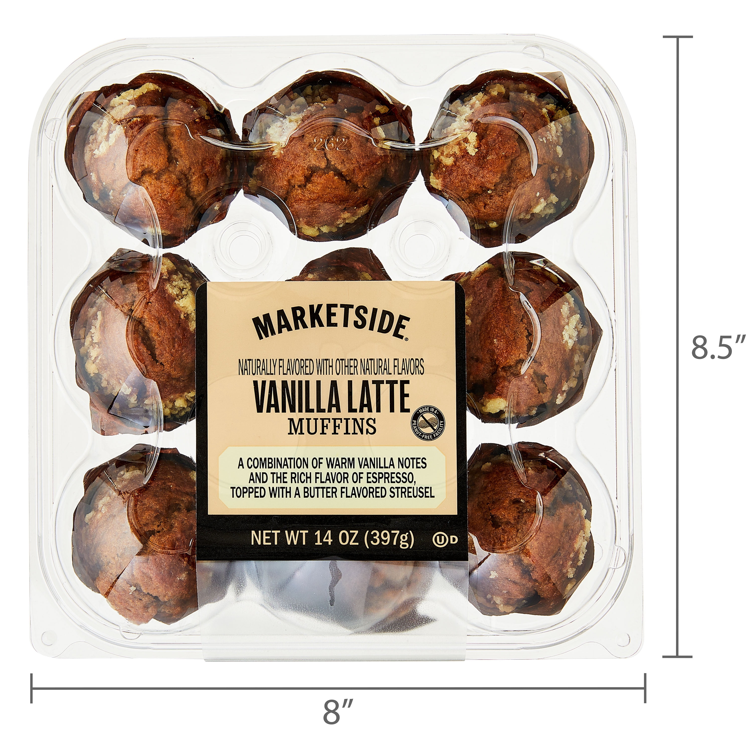 Marketside Vanilla Latte Baked Muffins, 14 oz, 9 Count (Shelf Stable)