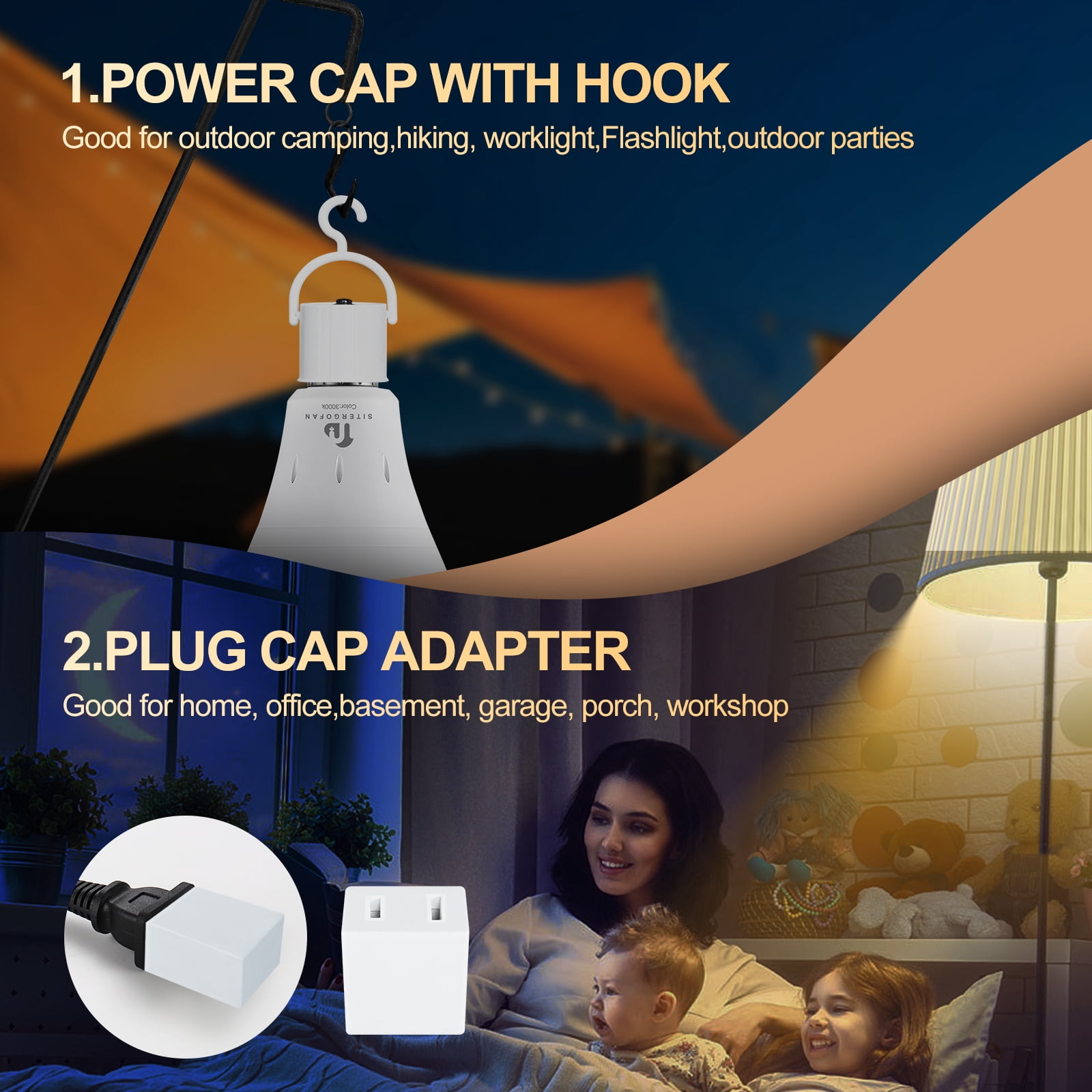 6PK 9W Rechargeable Light Bulbs,E26 Emergency Light Bulb with Hook for Daily,Home Emergency,Outdoor Portable Use
