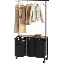 Laundry Sorter 3 Section, Rolling Laundry Hamper with Hanging Rack, Laundry Sorter with Wheels, Hampers for Laundry, Laundry Basket Organizer for Laundry Room