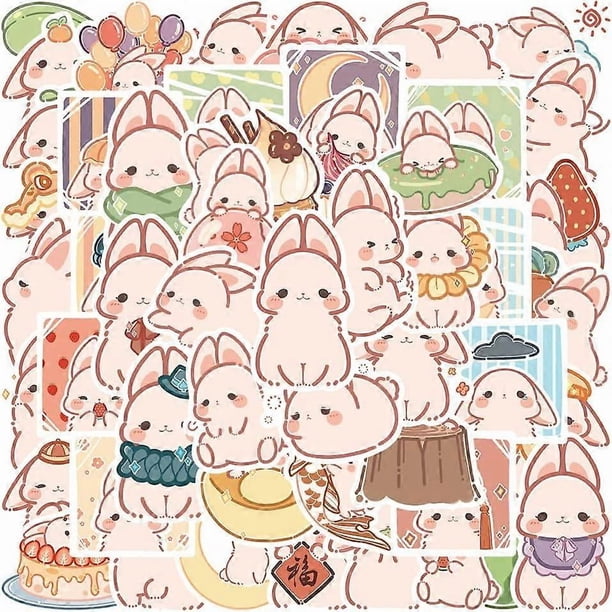 50 Pcs Kawaii Bunny Stickers, Pink Aesthetic Stickers for Water Bottle, Cute Vinyl Waterproof Decals for Laptop Scrapbooking Journaling Bicycle Car Ph