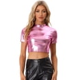 thumbnail image 1 of Disfraz de navidad Top corto metalizado de manga corta con cuello alto para mujer Rosa S, 1 of 6