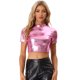 thumbnail image 1 of Disfraz de navidad Top corto metalizado de manga corta con cuello alto para mujer Rosa S, 1 of 6