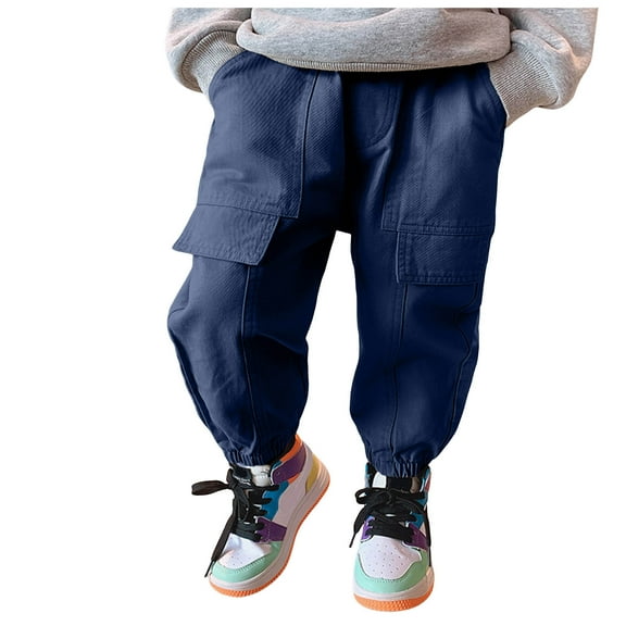Zanarzt Toddler Boy Summer Pant Outfits Baby Boy Drawstring Sweatpants Toddler Cotton Active Jogger Pants with Pockets Navy,2-3 Years