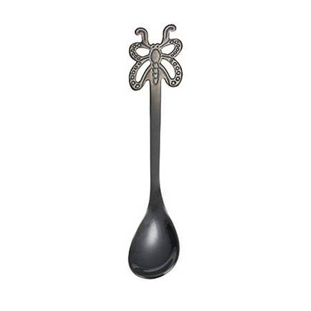 

Farfi Portable Butterfly Stainless Steel Tea Dessert Spoon Fork Kitchen Tableware (Black Spoon)