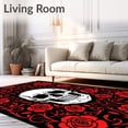 thumbnail image 2 of ODIKA 4'x6' Machine Washable Non-Slip Area Rug, Enchanted Crimson Petals Amid Skeletal Visage Decorative Tapestry High Traffic Rug with Pad, Black, 514316, 2 of 8