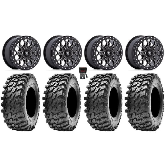 MSA Portal Beadlock 15" Wheels Milled 30" Rampage Tires Can-Am Maverick X3 / Honda Pioneer 1000 / Talon