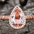 thumbnail image 2 of 11x8mm 3.75 Carat Pear Shaped Diamond Moissanite Halo Morganite 10k Rose Gold Engagement Ring, 2 of 8