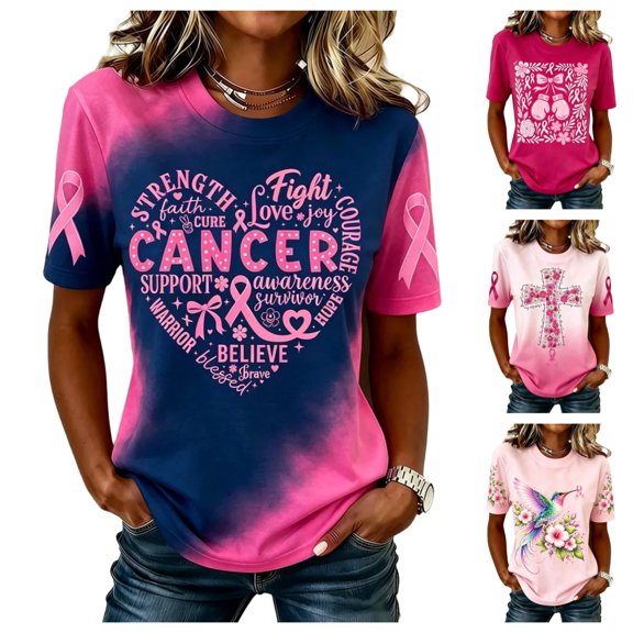 Urbanix Breast Cancer Awareness Shirts Women In Octobe We Wear Pink Ribbon Print Survivor T Shirt Funky Cozy Short Sleeve Crew Neck Tops Royal Blue XL