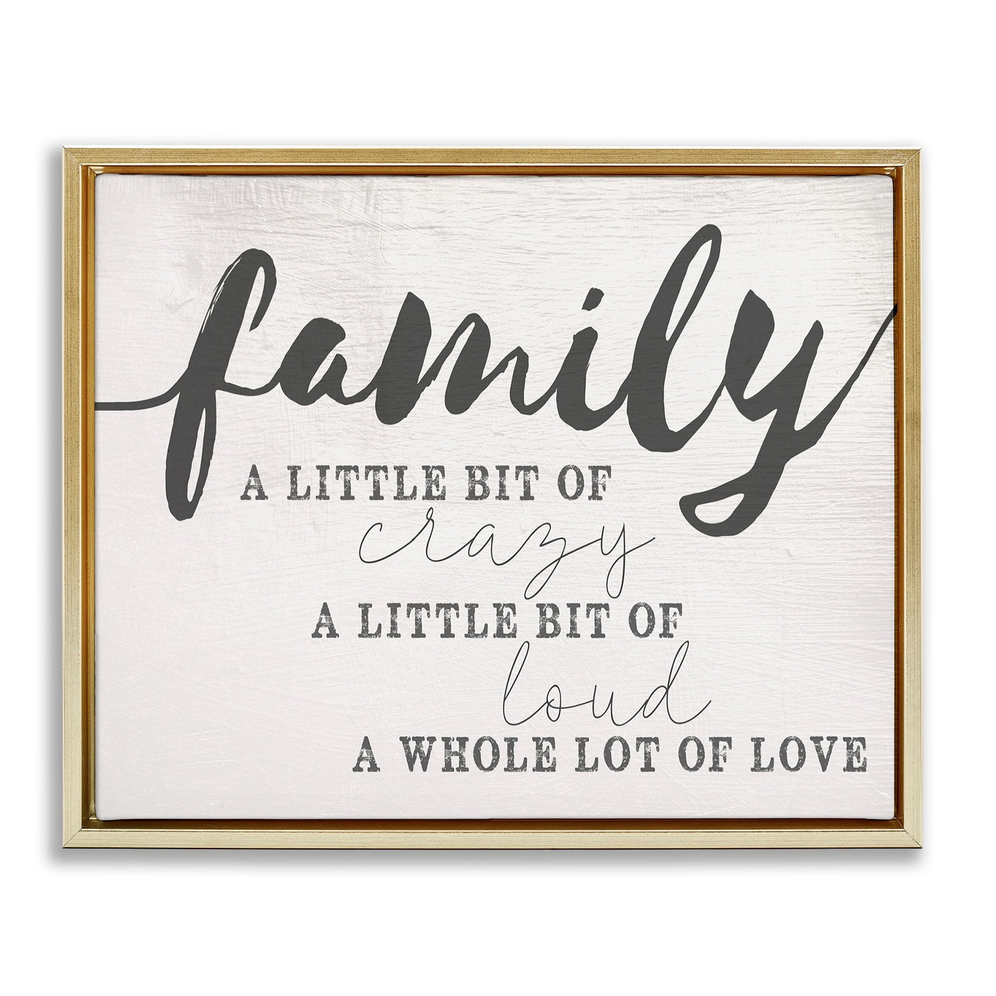 Stupell Industries Family Crazy Loud Love Inspirational Word Design Metallic Gold Framed Floating Canvas Wall Art, 16x20, by Daphne Polselli