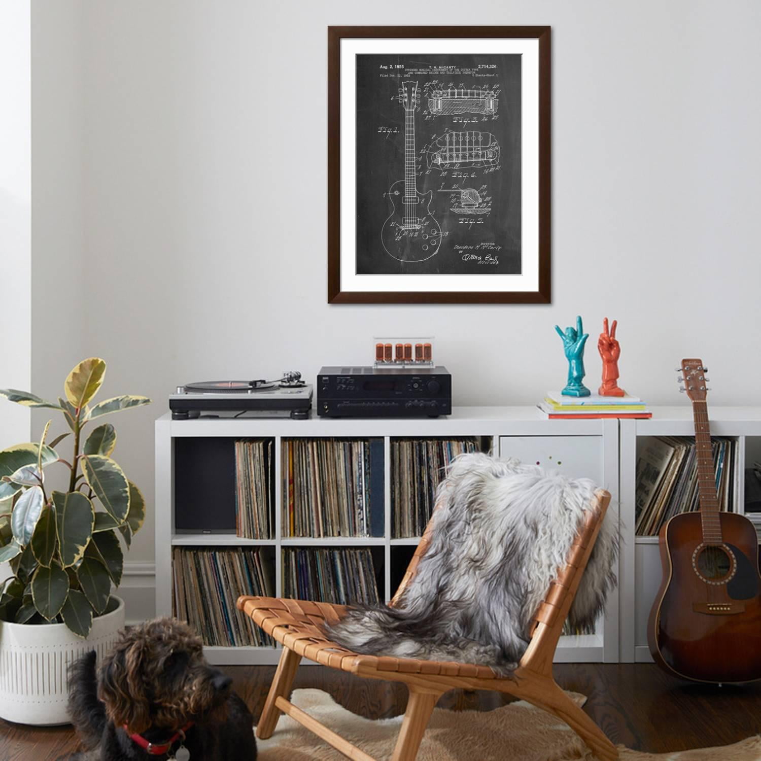Art.com Gibson Les Paul Guitar Patent Art Print by Cole Borders, Brown Frame Wall Art, 32" x 40"