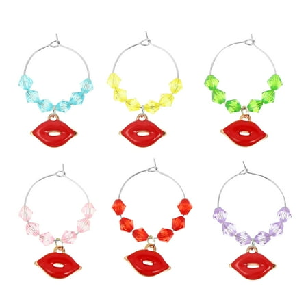 

HEMOTON 6Pcs Red Lips Drink Marker Wine Glass Charm Identifiers Cup Signs Party Supplies