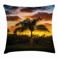 thumbnail image 1 of Palm Tree Decor Throw Pillow Cushion Cover, Palm Tree Silhouette Scene at Sunset Twilight Tranquility in Nature Image, Decorative Square Accent Pillow Case, 16 X 16 Inches, Orange Green, by Ambesonne, 1 of 2