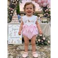 thumbnail image 3 of Cenuakty Baby Girls Birthday Day Romper Sleeveless Animal Embroidery Striped Patchwork Bodysuit with Bow, 3 of 9