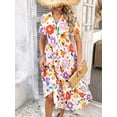thumbnail image 2 of Women's Printed Johnny Collar Button Down Short Sleeve Midi Shirt Dress 70% viscose 30% lyocell fabric with relaxed fit, 2 of 21