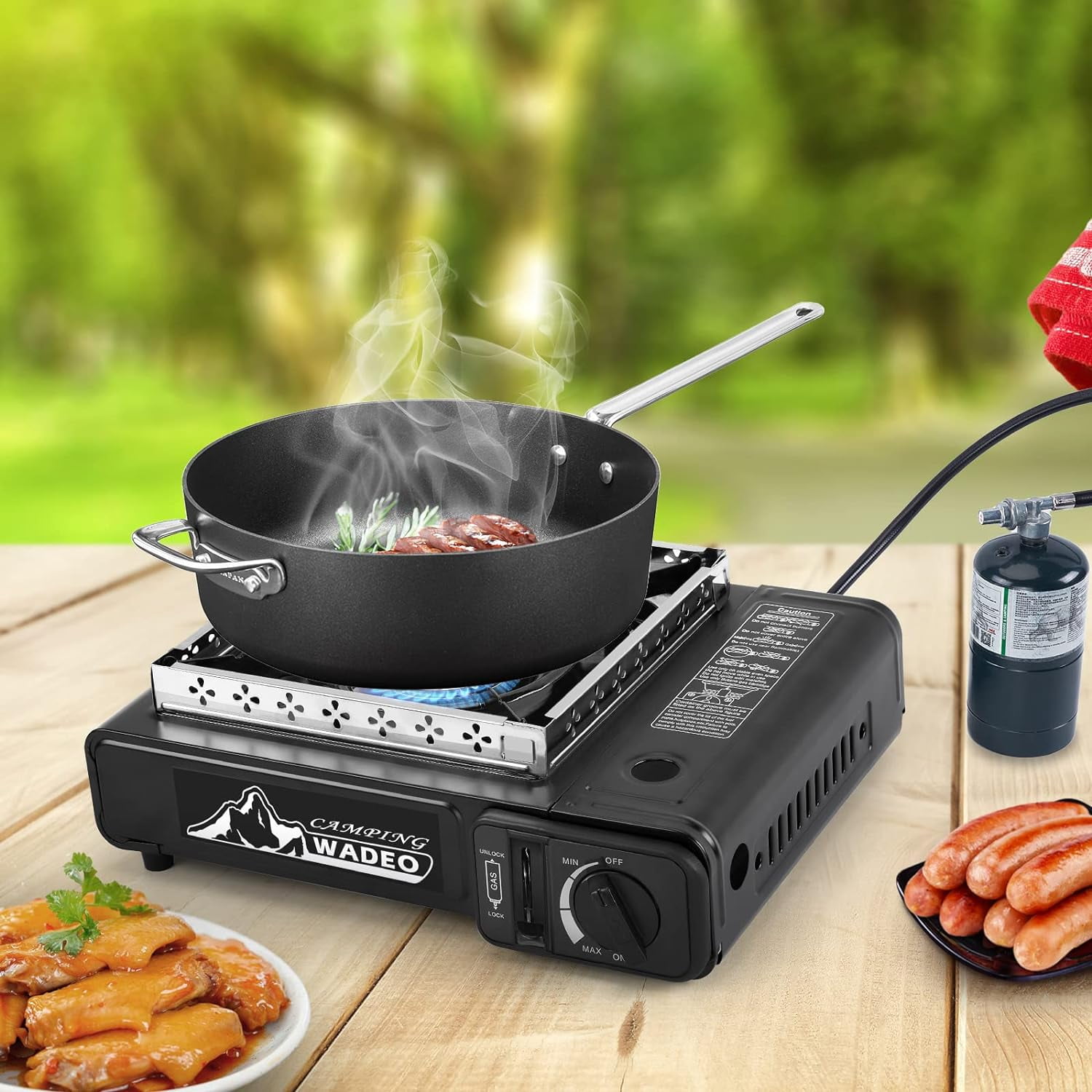 WADEO Dual Fuel Stove Portable Camping Stove with 3FT CGA600 & M16*1 Propane Regulator Hose, Portable & Windshield Camping Stove for Camping Hiking Party