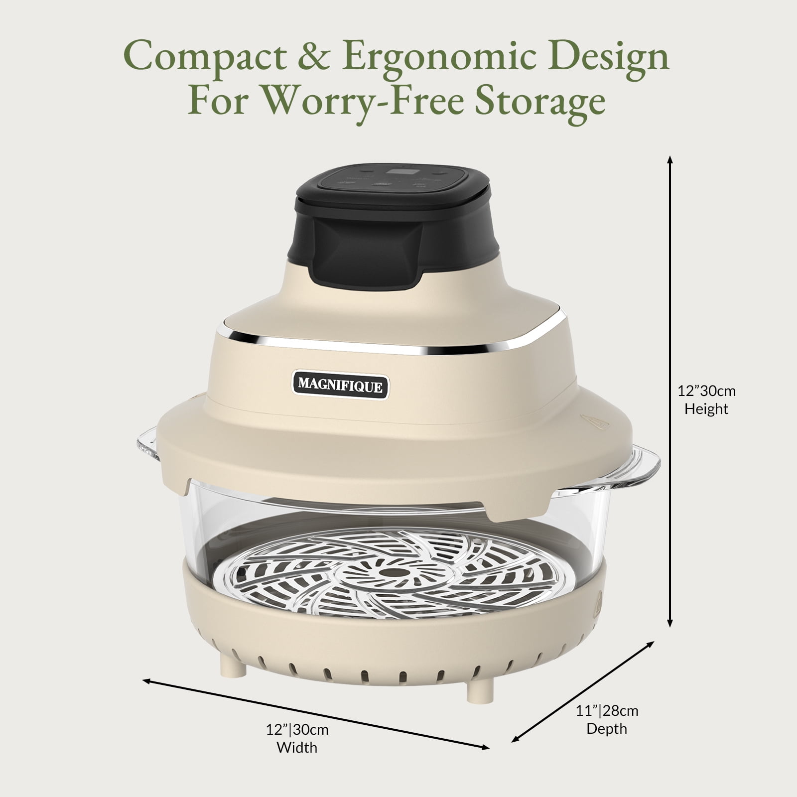 Magnifique Air Fryer with Two Replaceable Glass Pots, 4.5QT & 2.5QT, Oat White Air Crisper with Air Fry, Bake Settings