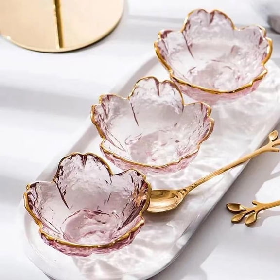Racing Butterfly Small Glass Dish Nordic Style Gold Inlay Glass Sauce Bowl Mini Japanese Cherry Blossoms Seasoning Plate For Ice Cream Fruit Sala