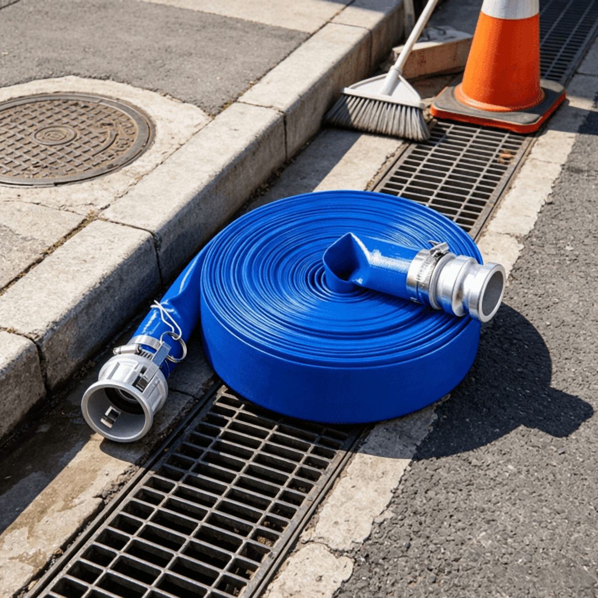 2" x 100ft Blue PVC Backwash Hose with Clamps, Camlock & Aluminum Fittings, Fits Various Pumps for Sewage Treatment & Water Transfer