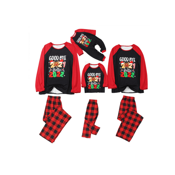 Qiylii Christmas Family Pajamas Set,Cartoon Letter Print Tops+Plaid Pant/Romper