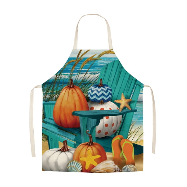 Linen Thanksgiving Day Apron Sunflower Pumpkin Creative Apron Kitchen Housework Oil Repellent Antifouling Apron