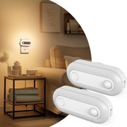 2-Pack Adjustable Light + Motion Sensor LED Night Lights, 3000K Warm, Plug-In with Button Control