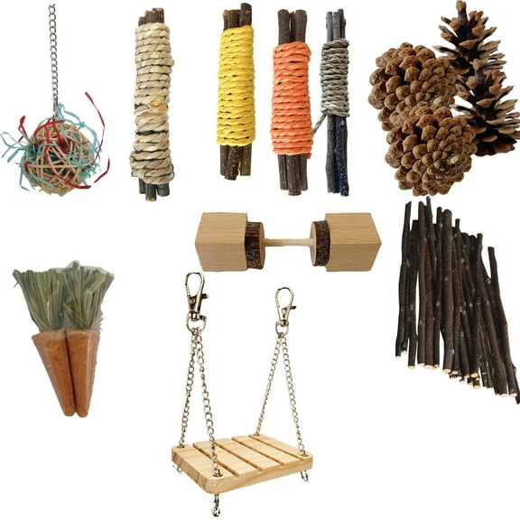 BESTSKY Rabbit Chew Toys,Handcrafted Applewood Rabbit Toys,Natural Guinea Pig Toys,Fun Chew Toys for Teeth Grinding and Health