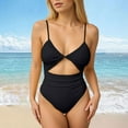 thumbnail image 2 of Womens One Piece Swimsuit Tummy Control Ruffled Bathing Suit V Neck Cutout Swim Suit Tie Back Swimwear, 2 of 5