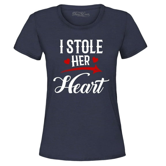 Shop4Ever Women's I Stole Her Heart Couples Matching Valentine Graphic T-Shirt Large Navy