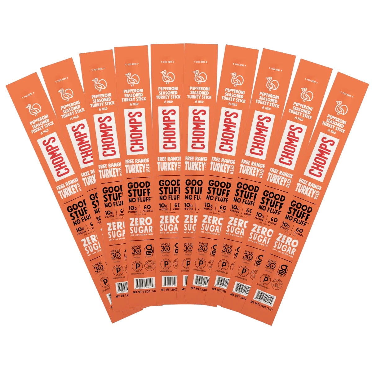 Chomps Meat Snack Sticks Pepperoni Seasoned Turkey Size 10Sticks