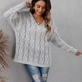 thumbnail image 5 of MSJbahu Gray 2024 Womens Sweaters Chunky Solid Cable Knit V-Neck Long Sleeve Pullover Tops for Teen Trendy, 5 of 9