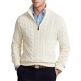 thumbnail image 3 of Men Half Zip Mock Neck Cable Knit Cotton Pullover Sweater White XXL, 3 of 7