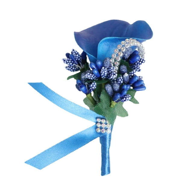 Boutonniere de boda, Boutonniere de flores, Boutonniere artificial elegante, Pin de traje de broche para aniversario, Día de San Valentín Azul