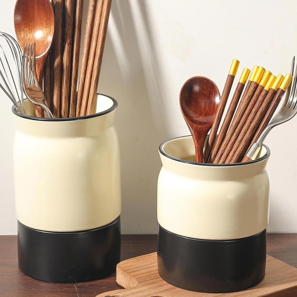 Utensil Holder Caddy, Ceramic Utensil Holder for Countertop, Vintage Utensil Crock