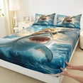 thumbnail image 3 of Feelyou Kawaii Ocean Sealife Bed Sheets, Cat Riding Shark King Sheets, Teens Boys Girls Kids Sheet Set, Microfiber Bedroom Decor, 4pcs, 3 of 7