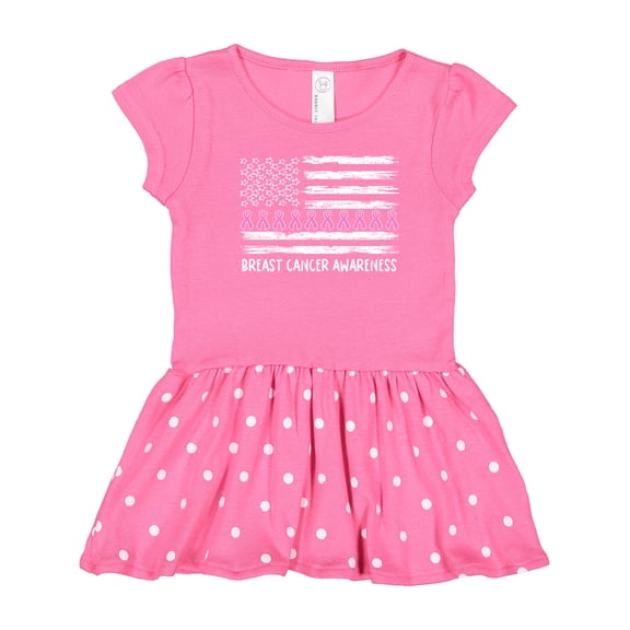 Inktastic Breast Cancer Awareness Pink Ribbons and Flag Girls Toddler Dress