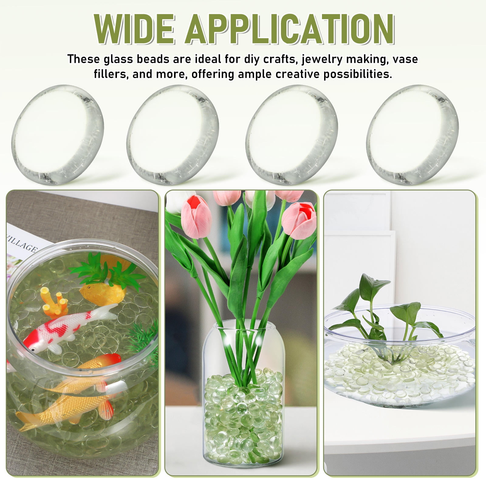 PENIKOKO 500pcs Clear Glass Pebbles, Transparent Decorative Beads for Crafts, Home Decoration, Aquarium, Floral Arrangements and Projects