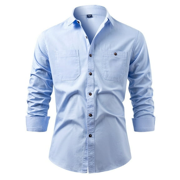 XDZJLR Mens Shirts Casual Retro Jeans Double Pocket Workwear Style Long Sleeved Tee
