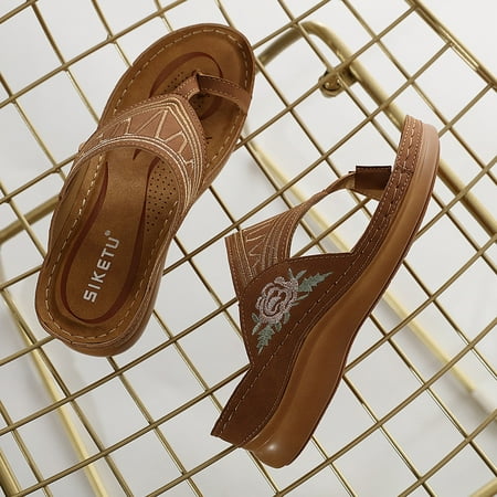 

VKEKIEO Split Toe House Slippers For Women Flat Heel Platform Brown