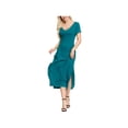 thumbnail image 3 of INK + IVY Womens Green Short Sleeve V Neck Tea-Length Fit + Flare Dress M, 3 of 4