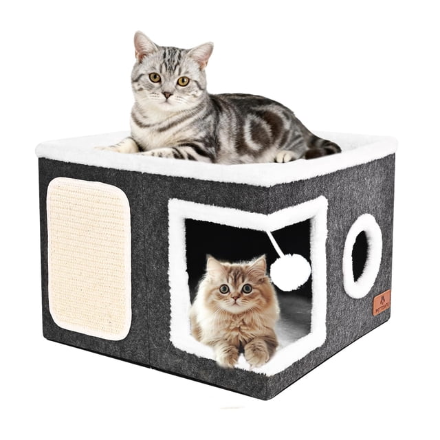 Cueva Cama para Gatos PETTDATE de Fieltro para Gatos de Interior con Rascador