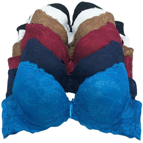 6 Piecec Full Cup/Demi Wired Gentle Pushup Push Up Bra B/C (34B, 82732)
