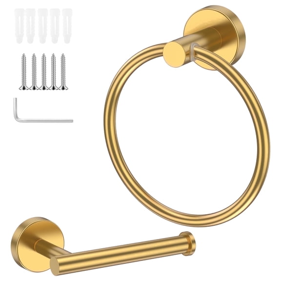 Hvxrjkn Stainless Steel Towel Ring and Toilet Paper Holder Set – Rust-Proof, Easy to Install for Bathroom, Restroom & Dressing Room