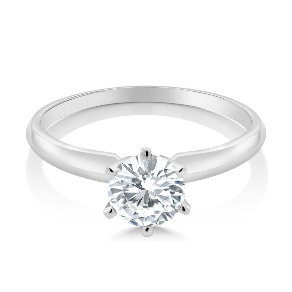 Gem Stone King 14K White Gold White Moissanite Solitaire Engagement Ring for Women | 0.80 Cttw | Round 6MM | Gold Ring for Women | Wedding Engagement Anniversary Promise Ring for Women | Size 8