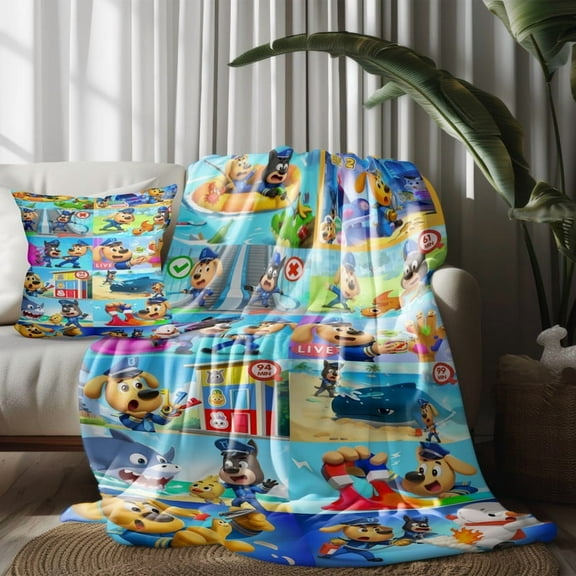 Throw Blanket and Pillowcase Set of 2，Sheriff Labrador Thin Bed Couch Decor Kids Adult Nap Micro Fleece Fuzzy Blankets Bedroom Car All Season Birthday Gifts 30×40 inch