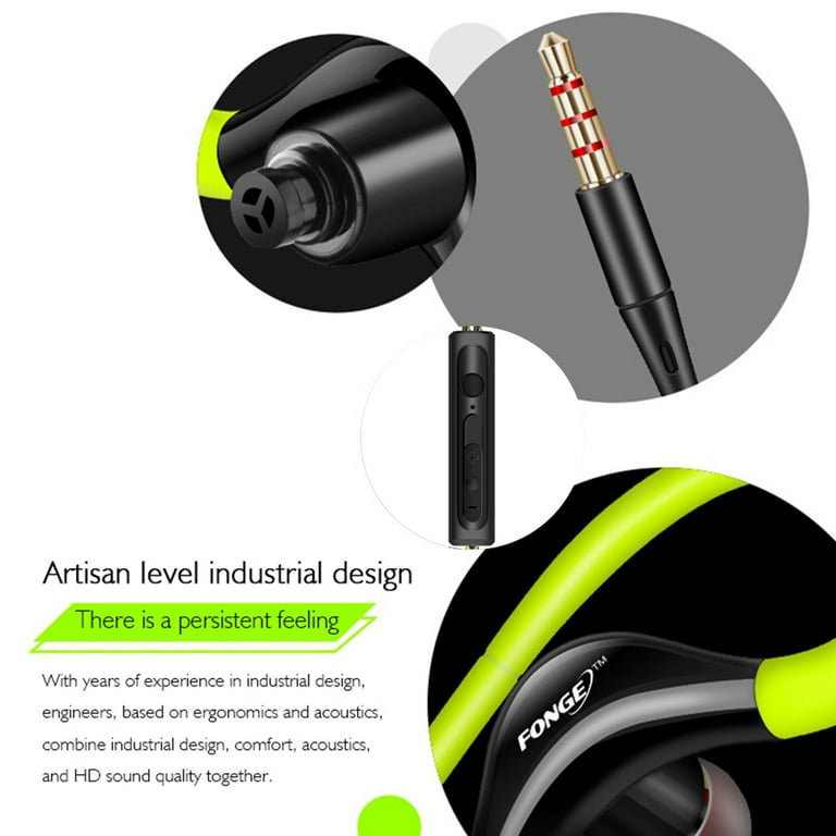 FONGE S760 Wired In ear Waterproof Earphones Ear Hook Earbuds Stereo Super Bass Headphones Sport Headset with Mic Green