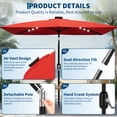 thumbnail image 2 of Solar Rectangular Patio Umbrella 10' x 6.5' with LED Lights–UV & Fade Resistant–Crank Lift & Push Button Tilt–Vented Canopy & 6 Sturdy Ribs –Outdoor Market Sunshade for Patio, Garden, Deck, Pool – Red, 2 of 8