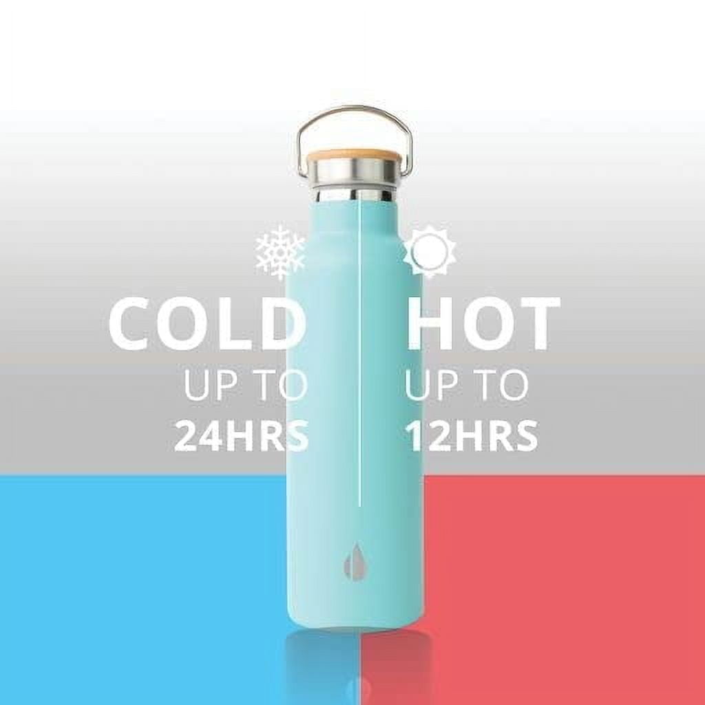 Elemental Classic Insulated Water Bottle, Leak Proof Thermos Water Bottle with Bamboo Lid and Metal Ring, Reusable Insulated Stainless Steel Water Bottle, 25oz - Robin's Egg