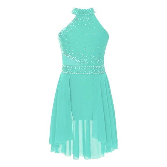 Alvivi Kids Girls Rhinestones Sleeveless Mock Neck Ice Skating Ballet Latin Dress Leotards Mint Green 8