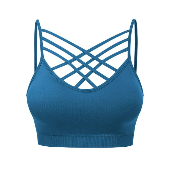 MixMatchy Women's Soft Seamless Triple Criss-Cross Front Bralette Sport Bra with Removable Pads